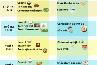 Thực đơn tuần 3 tháng 11 năm 2025 Trường mầm non Khánh Thịnh