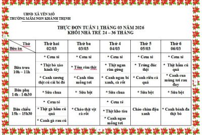 Thực đơn tuần 1 tháng 3 năm 2026 – Trường mầm non Khánh Thịnh
