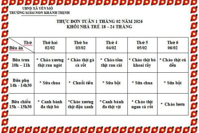 Thực đơn tuần 01 tháng 02 năm 2026