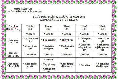 Thực đơn tuần 2 tháng 5 năm 2026
